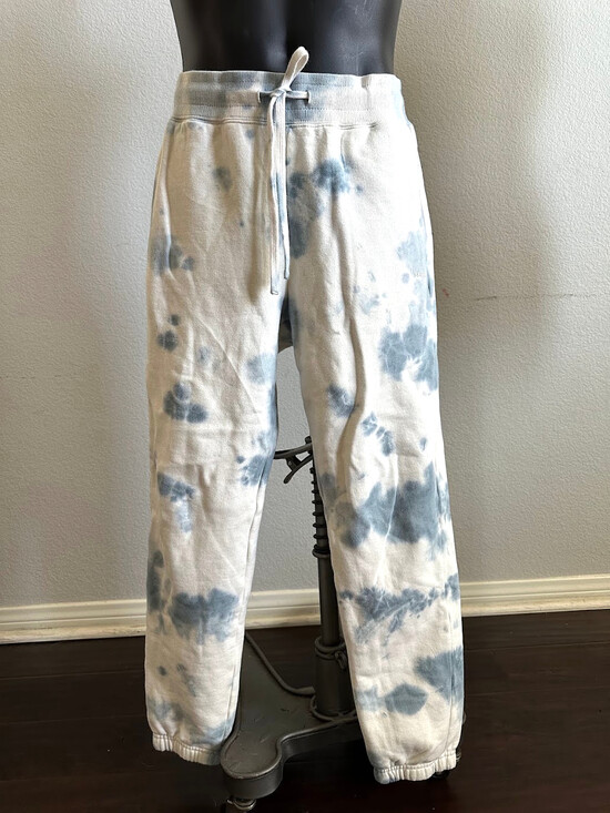 Sacre Pants - Sacre Tie Dye Sweatpants Blue White Drawstring Cuffed Size Small